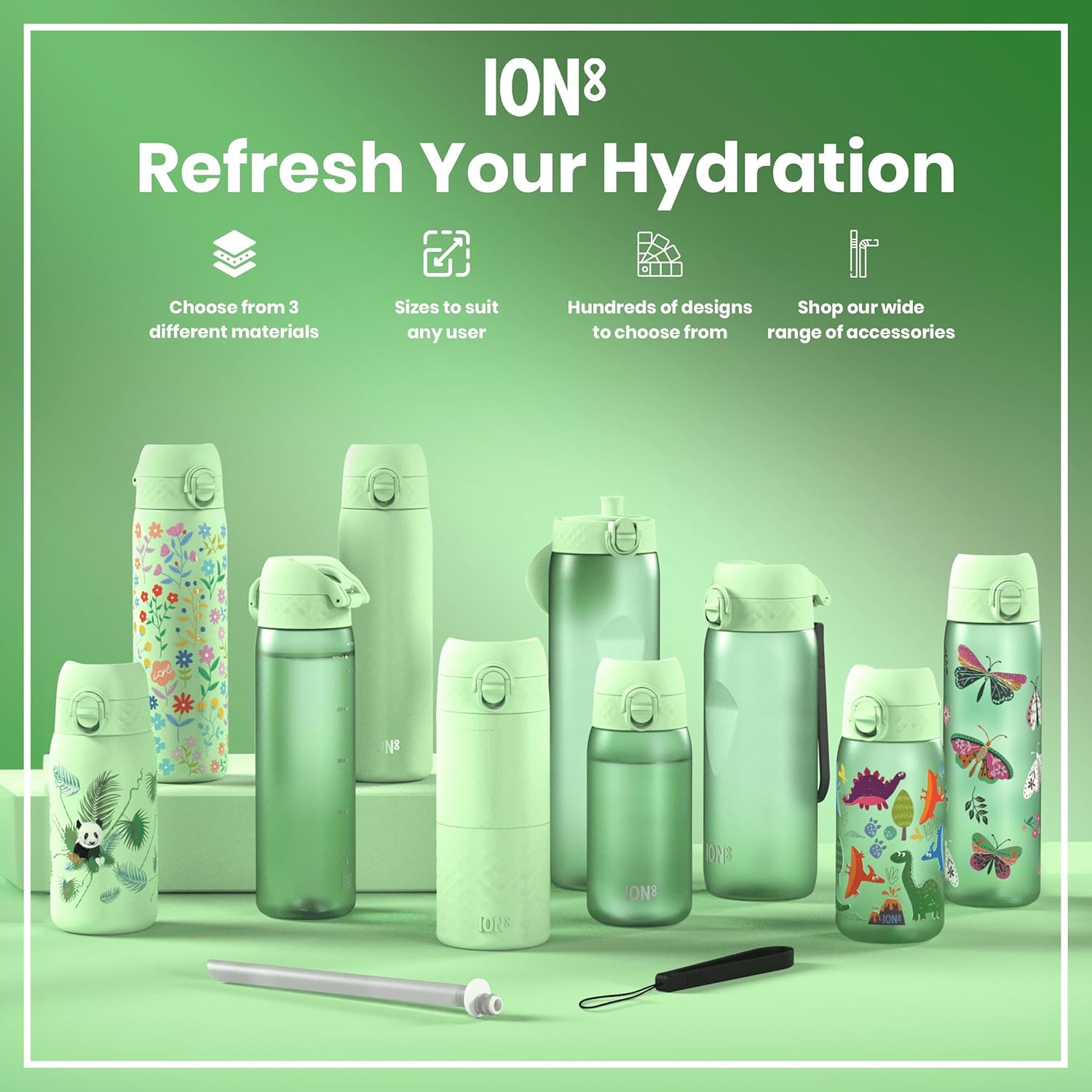 Thumbnail 6 de Ion8 Small Water Bottle (Green, Dinosaurs) – Leak-Proof, Dishwasher-Safe and Easy to Open