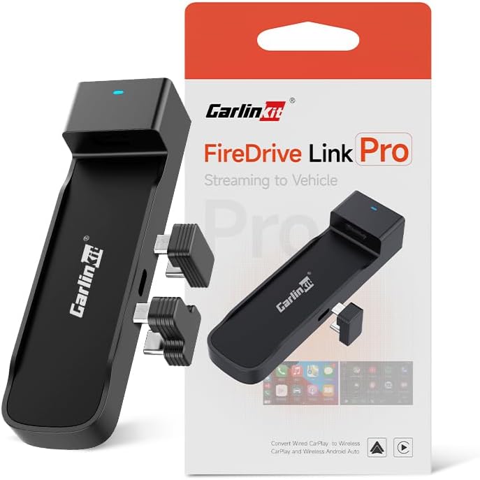 Detalle de Carlinkit FireDrive Link Pro – TV-Stick-zu-CarPlay-Adapter für kabelgebundenes & drahtloses CarPlay/Android Auto, inkl. Beibehaltung der Originalbedienung