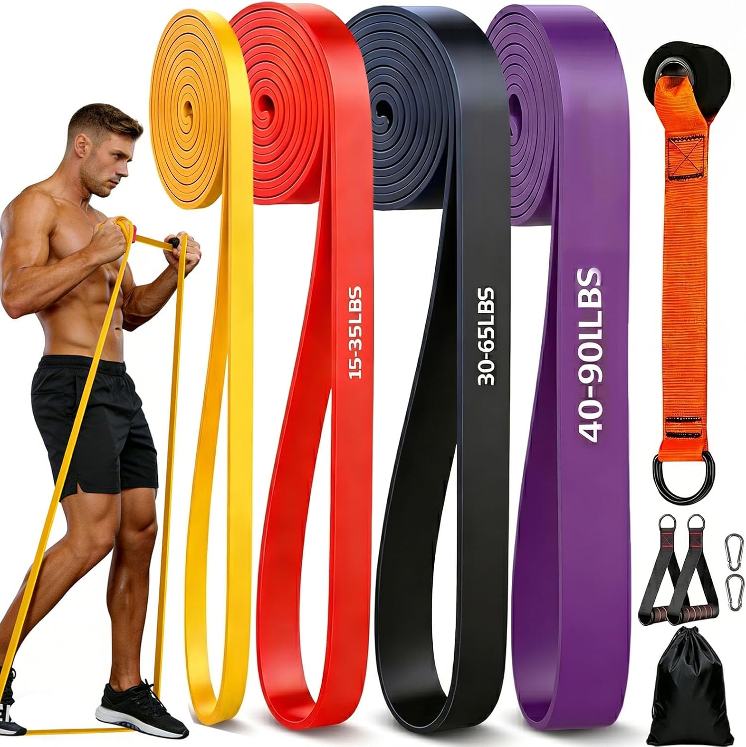 Detalle de Resistance Bands Set with Door Anchor and Pro Handles – 4.5mm Heavy Duty TPE Bands for Home Gym