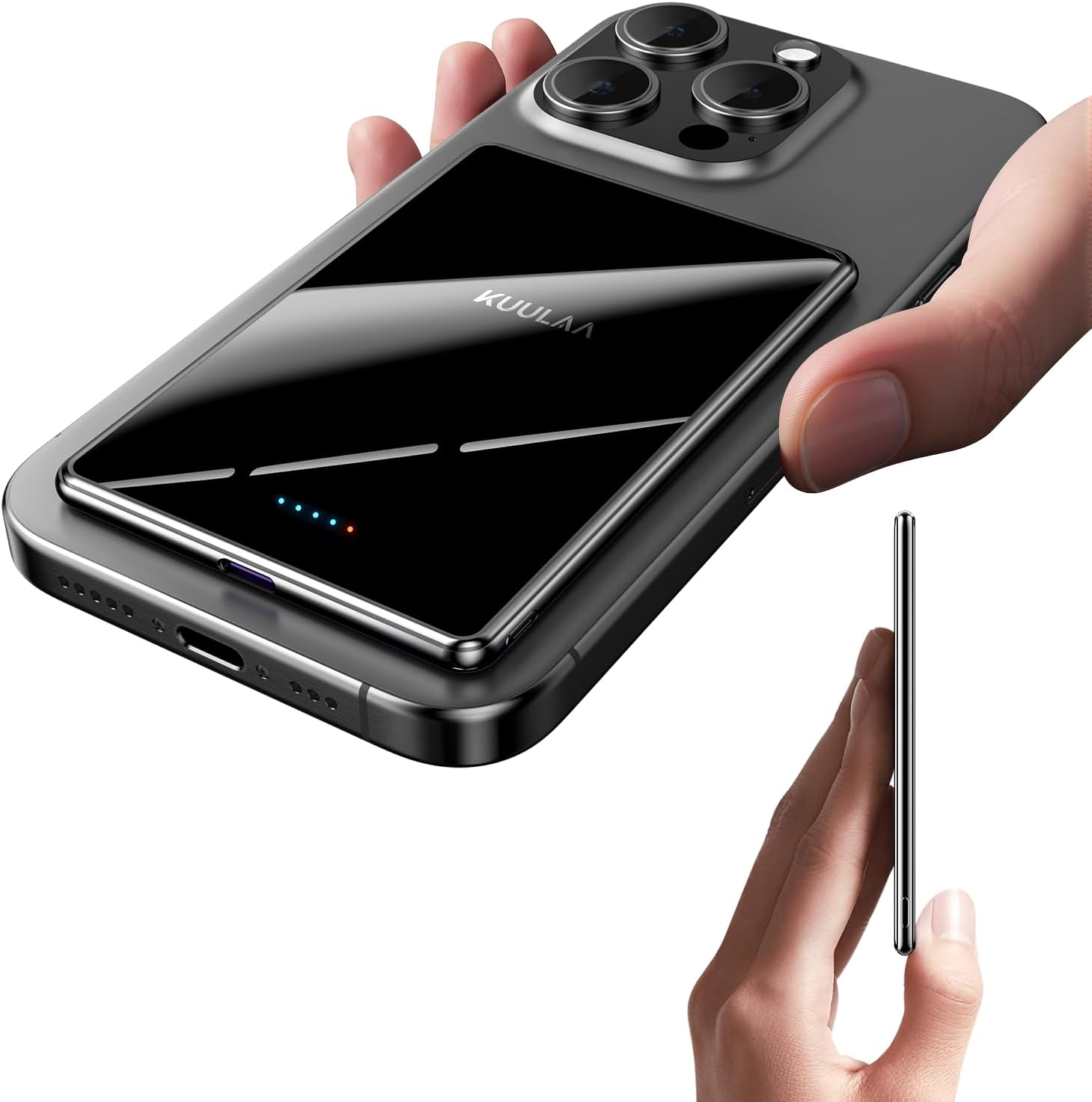 Thumbnail 3 de Kuulaa MagSafe Power Bank Ultra-Slim 5000mAh (Magnetic Wireless Charger) – Mirror Black