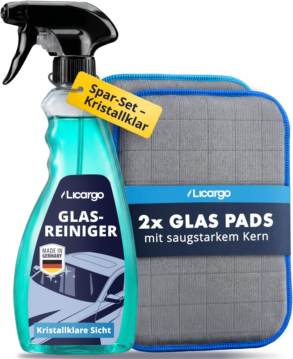 Detalle de LICARGO Scheiben Set Pads – 2x Glas & Scheiben Pads + Glasreiniger (750 ml) für streifenfreie Scheiben