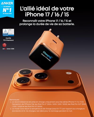 Thumbnail 1 de Anker Nano Chargeur USB-C à Écran Intelligent 45W Nano – charge rapide et capteur intelligent