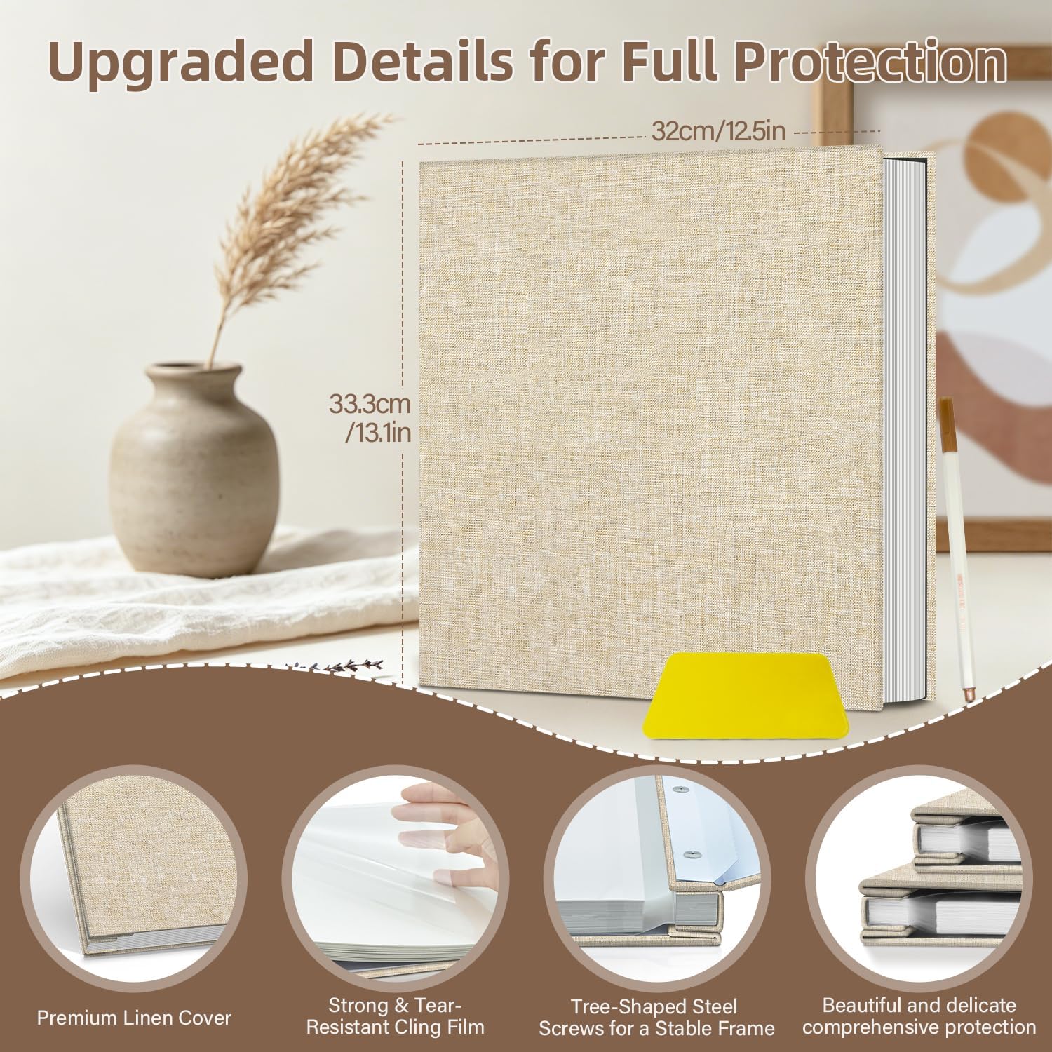 Detalle de popotop photo-03 Self-Adhesive Photo Album, Beige Linen, 80 Pages