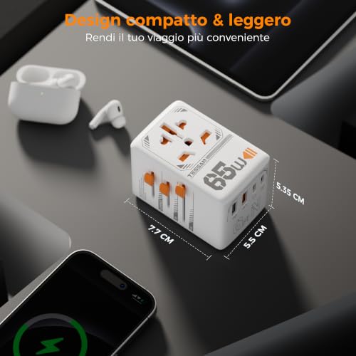 Detalle 2 de TESSAN adattatore universale da viaggio GaN 65 W con 2 USB-A e 2 USB-C