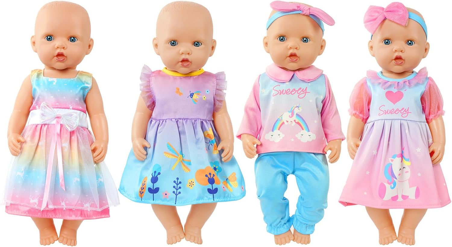 Detalle 2 de Aolso 4-pack baby doll clothes for 14–18 inch (35–45 cm) dolls – unicorn outfits with socks and hangers