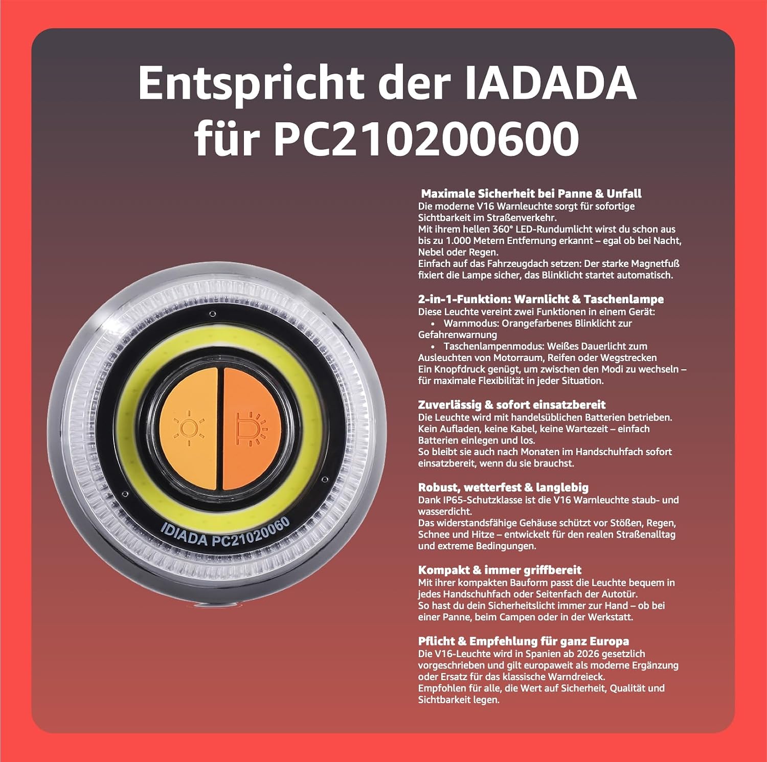 Detalle de POWR CAR V16 Warnleuchte - IDADA 21020060 - Warndreieck & Pannendreieck - EU Zulassung 2026 - Auto & Motorrad
POWR CAR V16 Warnleuchte - IDADA 210…