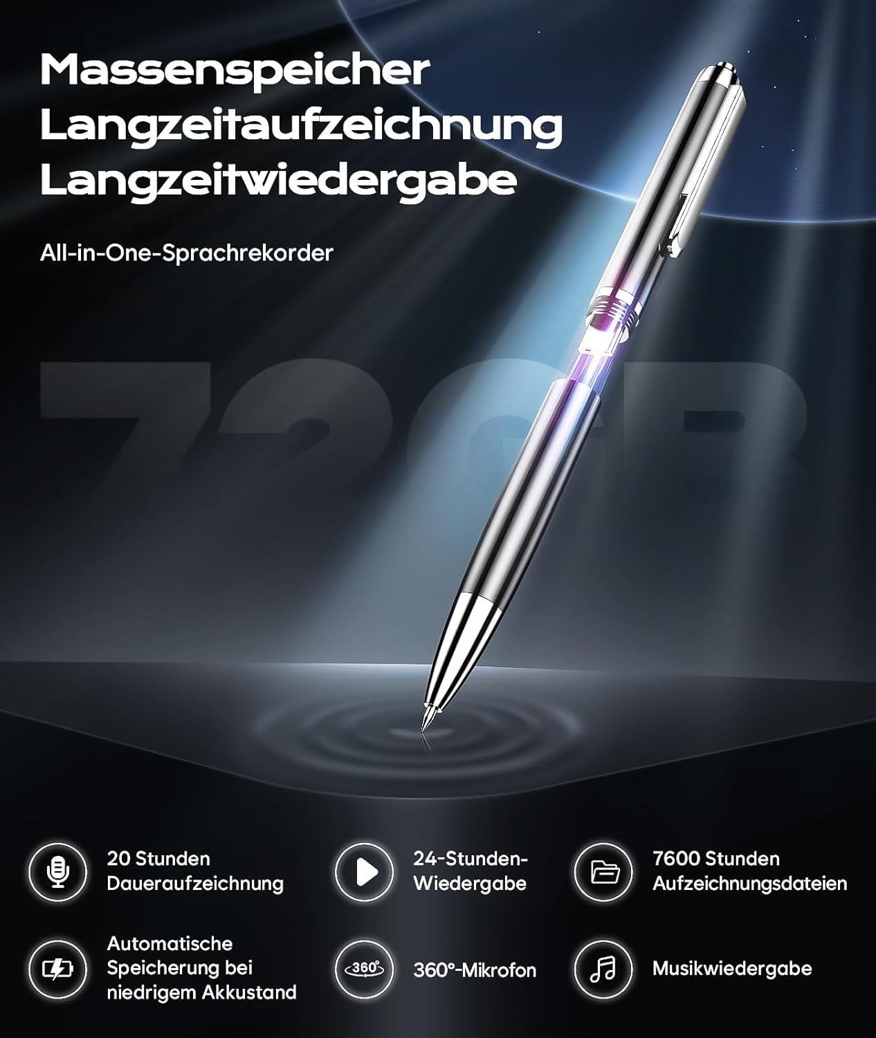 Thumbnail 3 de 72GB USB-C Diktiergerät Sprachrekorder