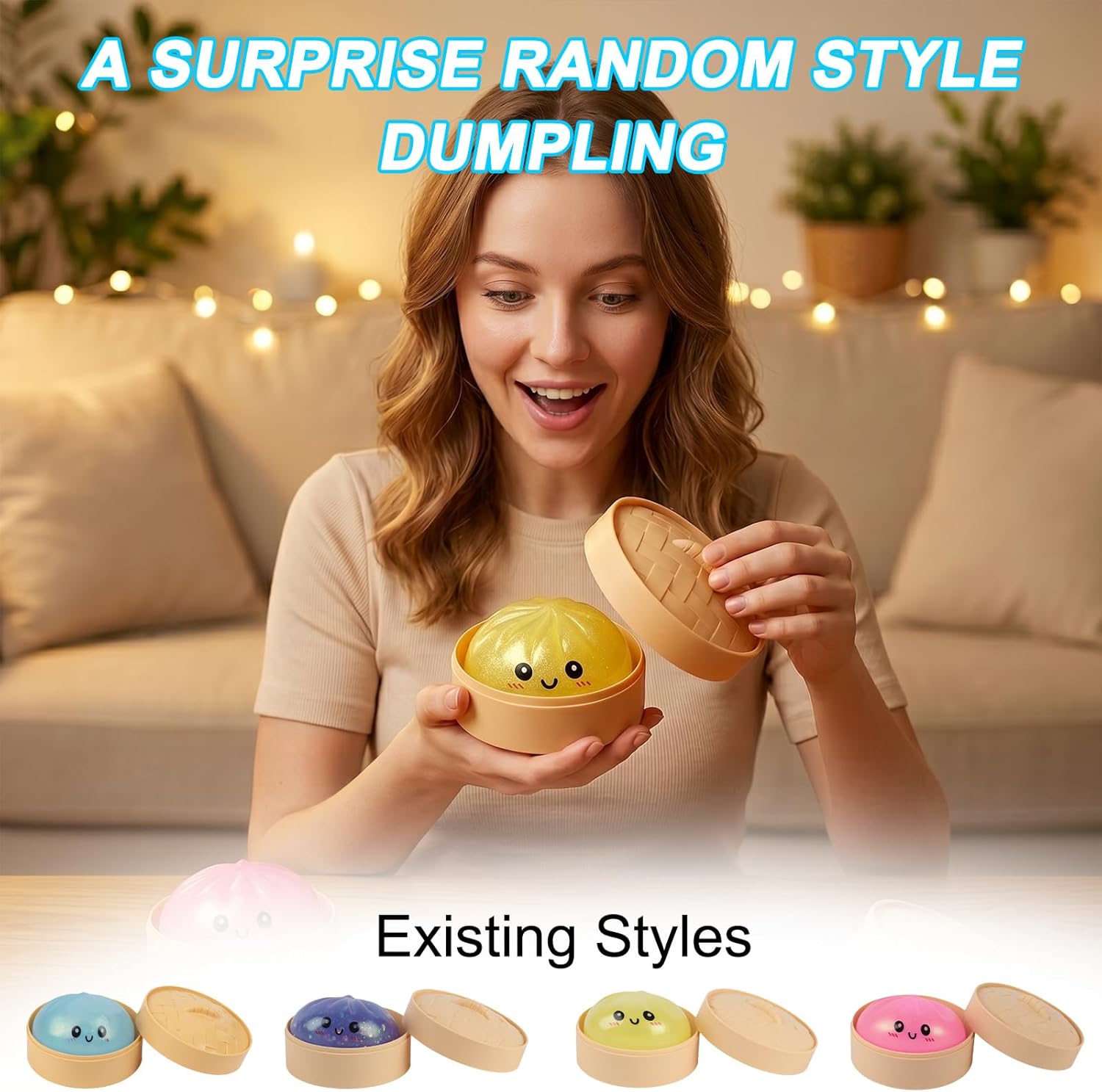 Thumbnail 4 de Mystery Dumplings Squishy with Steamer – Random Glitter Dumpling Toy
