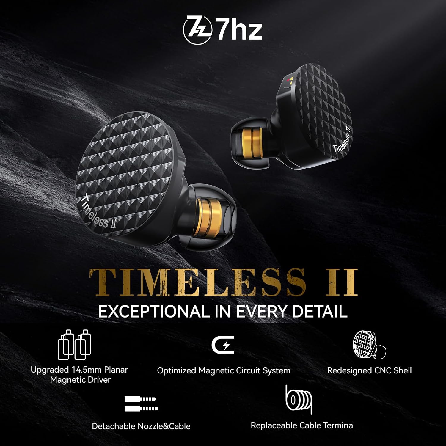 Detalle de Linsoul 7Hz Timeless II In-Ear Monitor cablati con driver magnetico planare da 14,5 mm