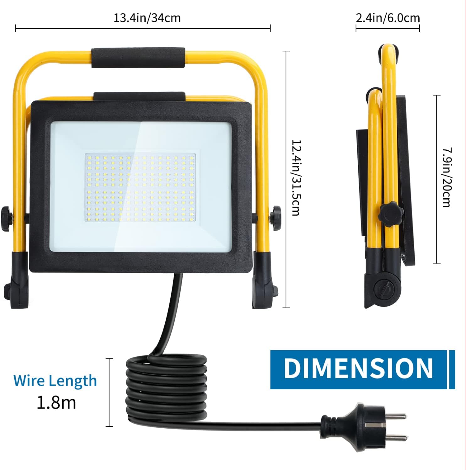 Thumbnail 5 de Aigostar faretto LED da cantiere 100W 8.800 lm con spina, rotazione 360° e staffa pieghevole