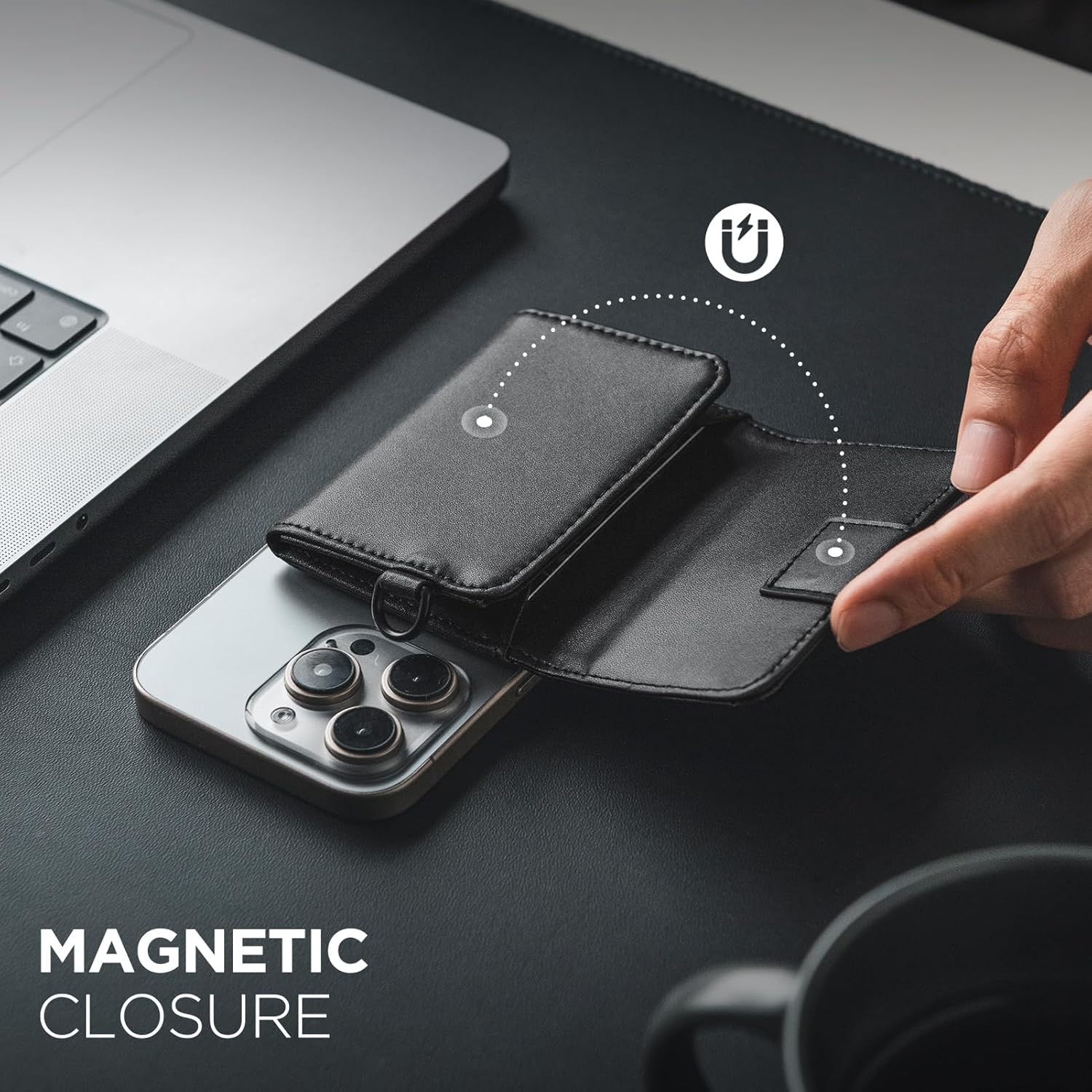 Thumbnail 4 de VULKIT Magnetic Card Case for Max. 8 Cards – Leather Phone Wallet for iPhone 12–17 Series (Black)