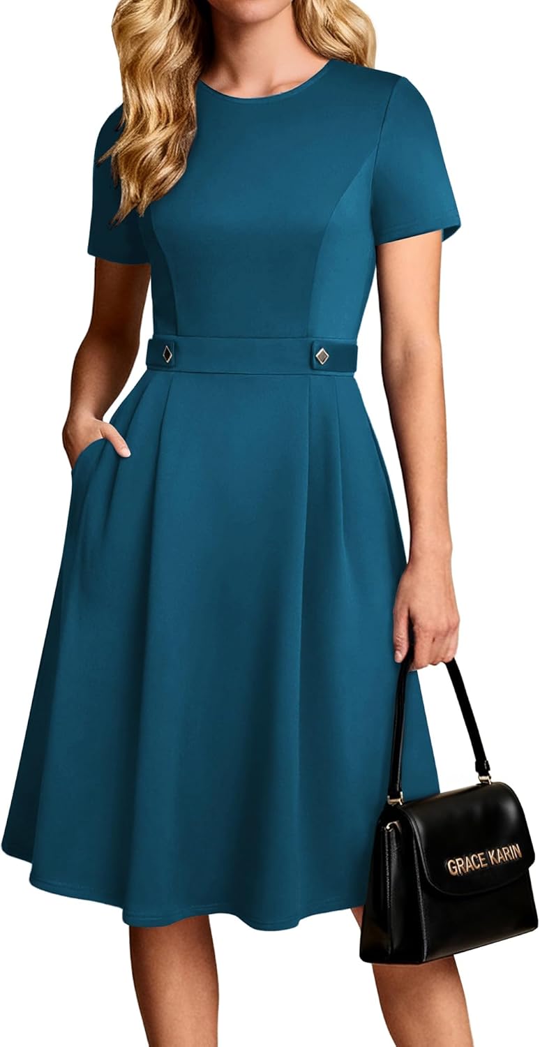 Thumbnail 6 de GRACE KARIN A-Line Dress for Women UK – Elegant Crew Neck with Pockets