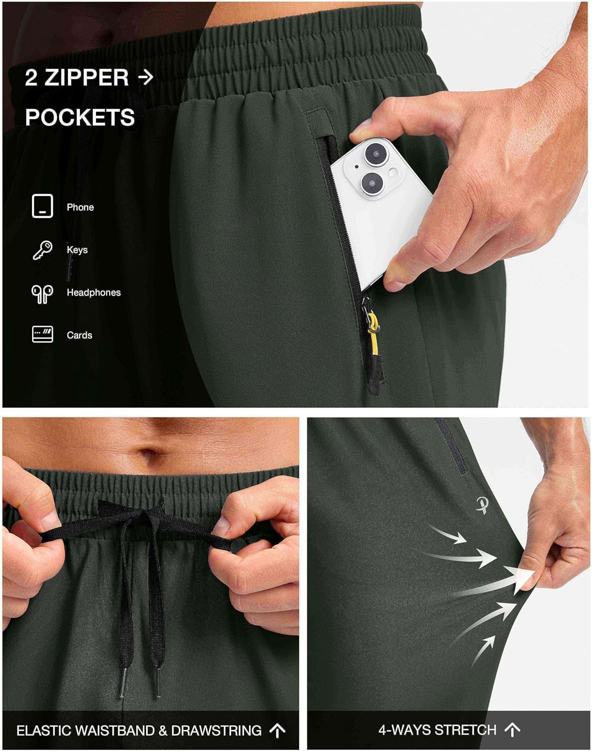 Detalle de Pudolla Men's Lightweight Hiking Pants: Quick-Dry, Water-Resistant Travel & Workout Pants