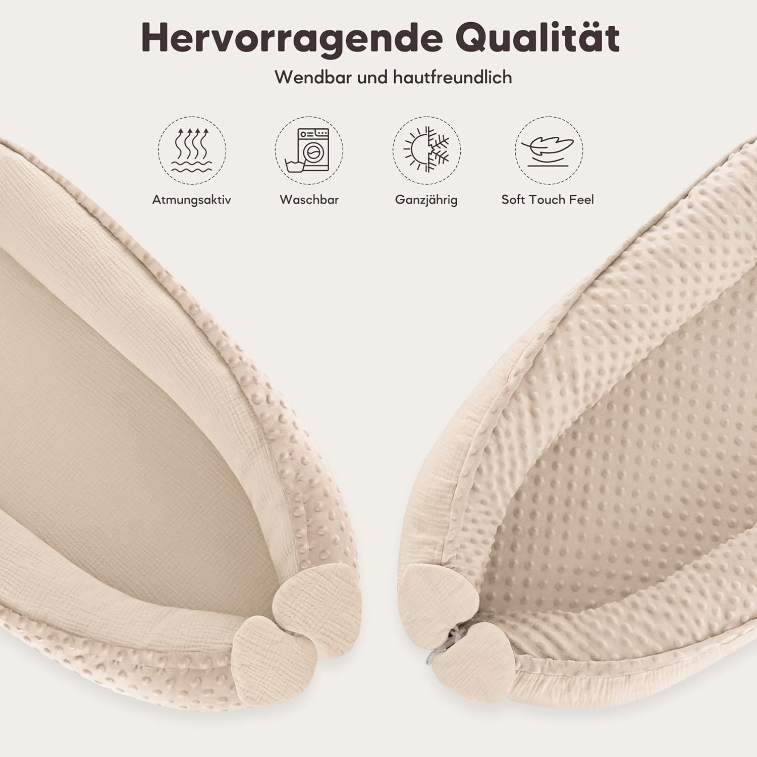 Detalle de Bearmoss Babynestchen Kuschelnest für Neugeborene, vielseitig & tragbar (90 x 55 cm) – Reinweiß