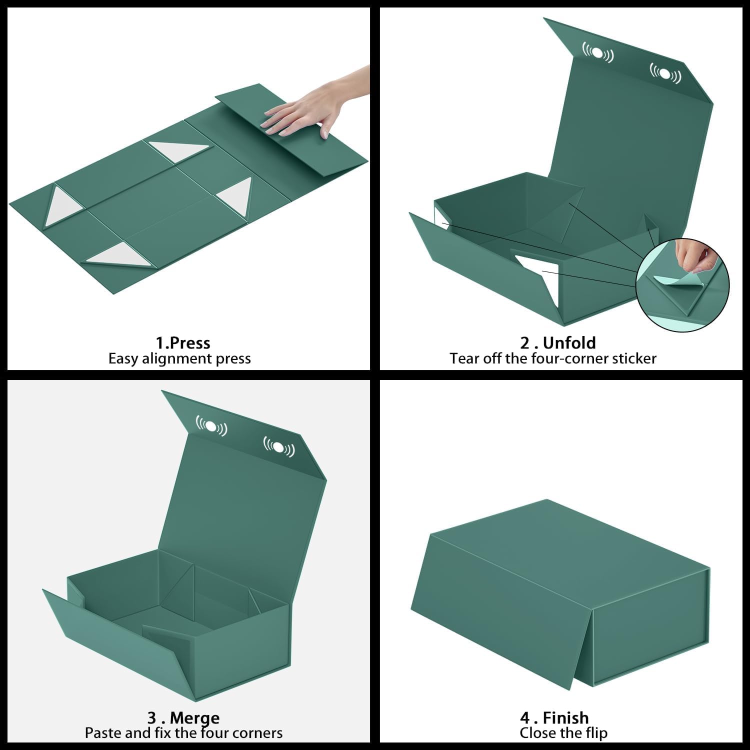 Thumbnail 3 de 2er Set Geschenkbox mit Deckel (24x15x7,6 cm), magnetischer Verschluss & klappbar – grün