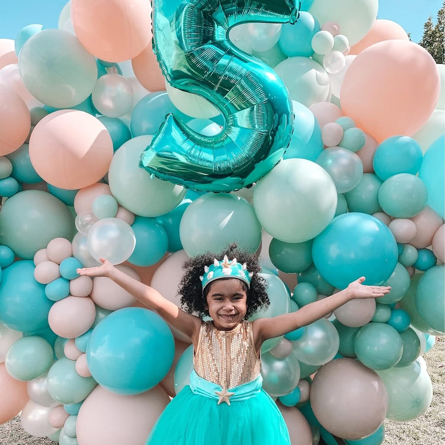 Detalle 2 de Voircoloria Teal Balloon Garland Kit 130-piece