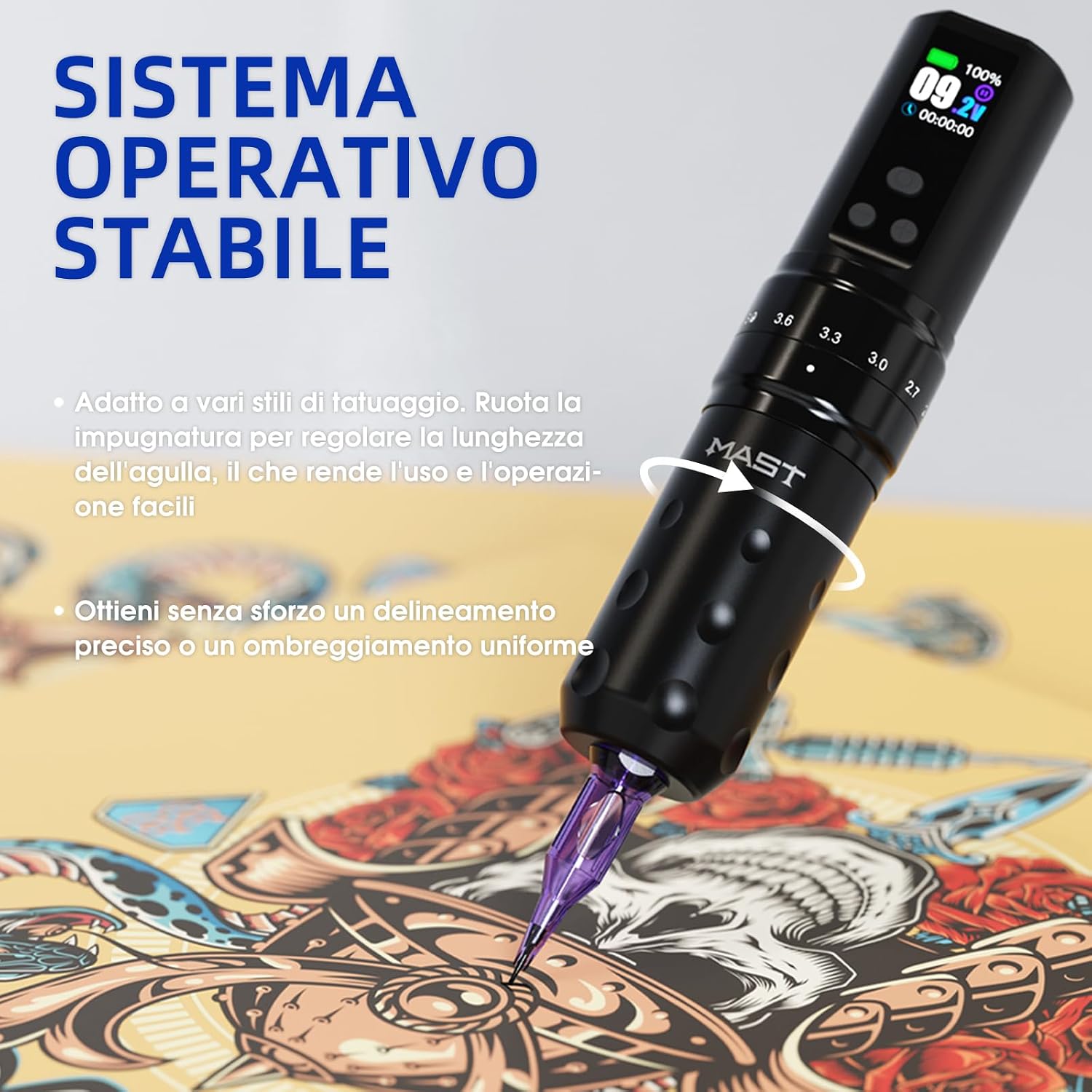 Thumbnail 5 de Mast Fold2 Pro Kit Tattoo Wireless: penna tatuaggio rotativa professionale con 2 batterie e set completo rose