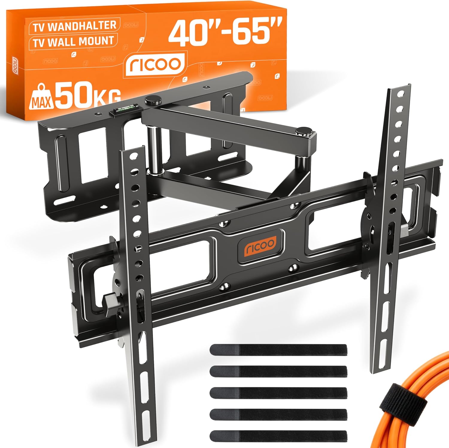 Detalle de Support mural TV RICOO S6144 – 40–65'', VESA 200x200 à 400x400, orientable et inclinable