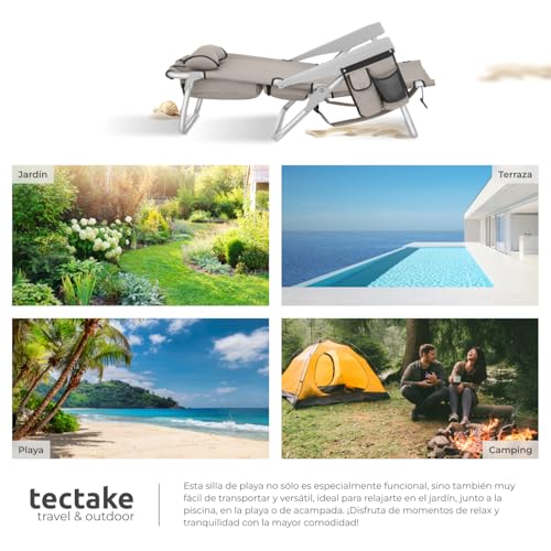 Thumbnail 7 de tectake Silla Playa Plegable con Respaldo Ajustable y Función Mochila – 2 Unidades Beige
