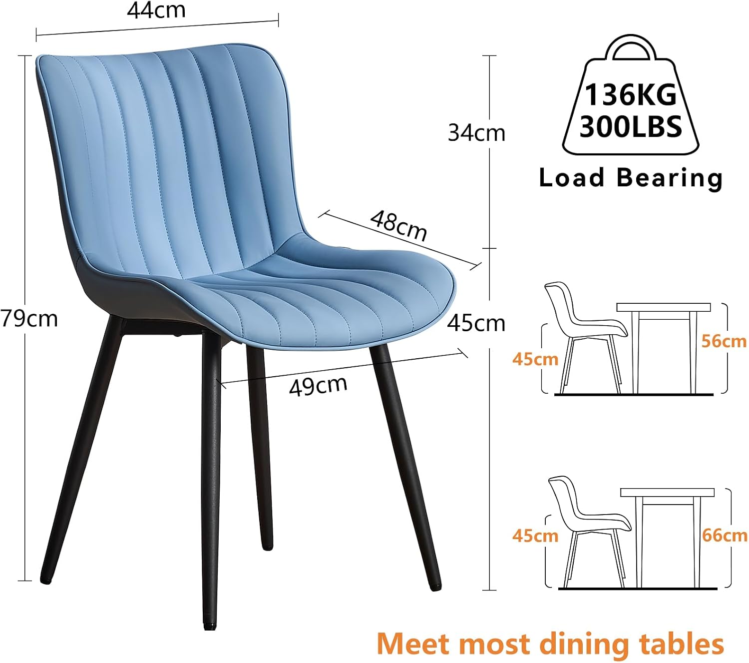 Detalle 2 de Kidol & Shellder Dining Chairs Set of 2, Blue Faux Leather, Metal Frame