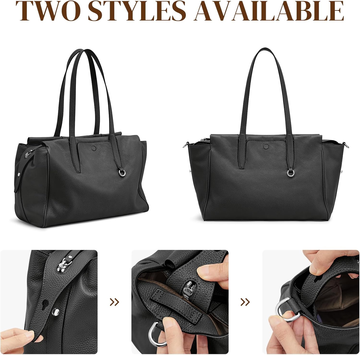 Thumbnail 4 de S-ZONE Grand sac fourre-tout en cuir pour femme — grand sac à bandoulière, élégant et pratique pour le travail et le voyage