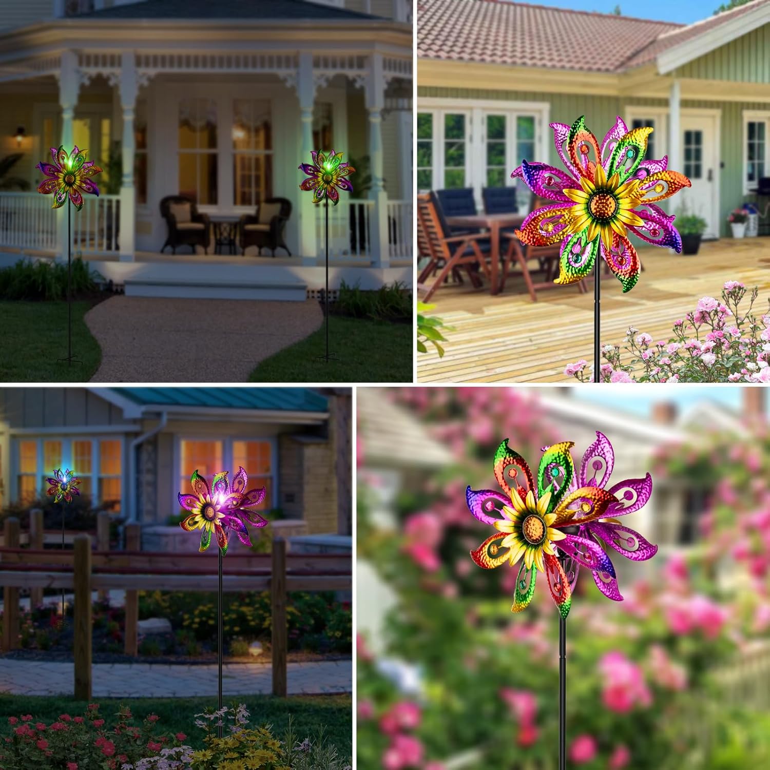 Thumbnail 6 de 360° Solar Wind Spinner with Lights Sunflower Garden Decor (60.63" H, 13.38" Dia)