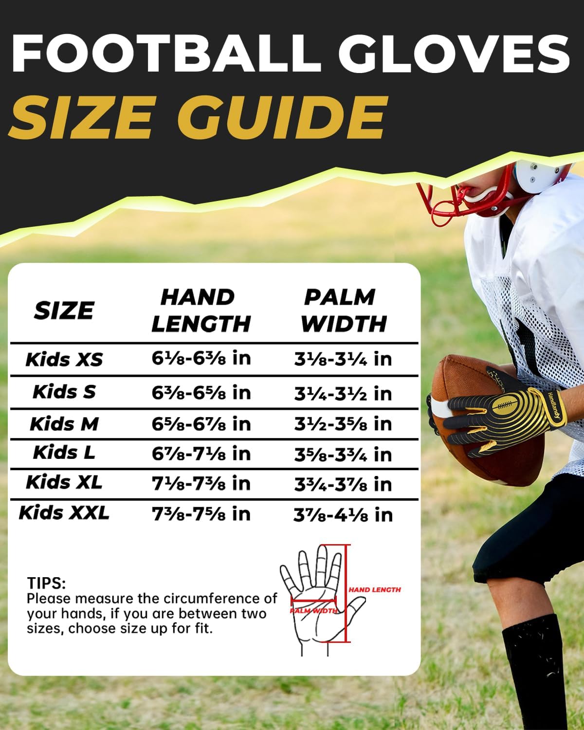 Detalle 2 de HANDLANDY Youth Football Gloves (Kids Sticky Receiver Gloves) with Tacky Silicone Palm Grip