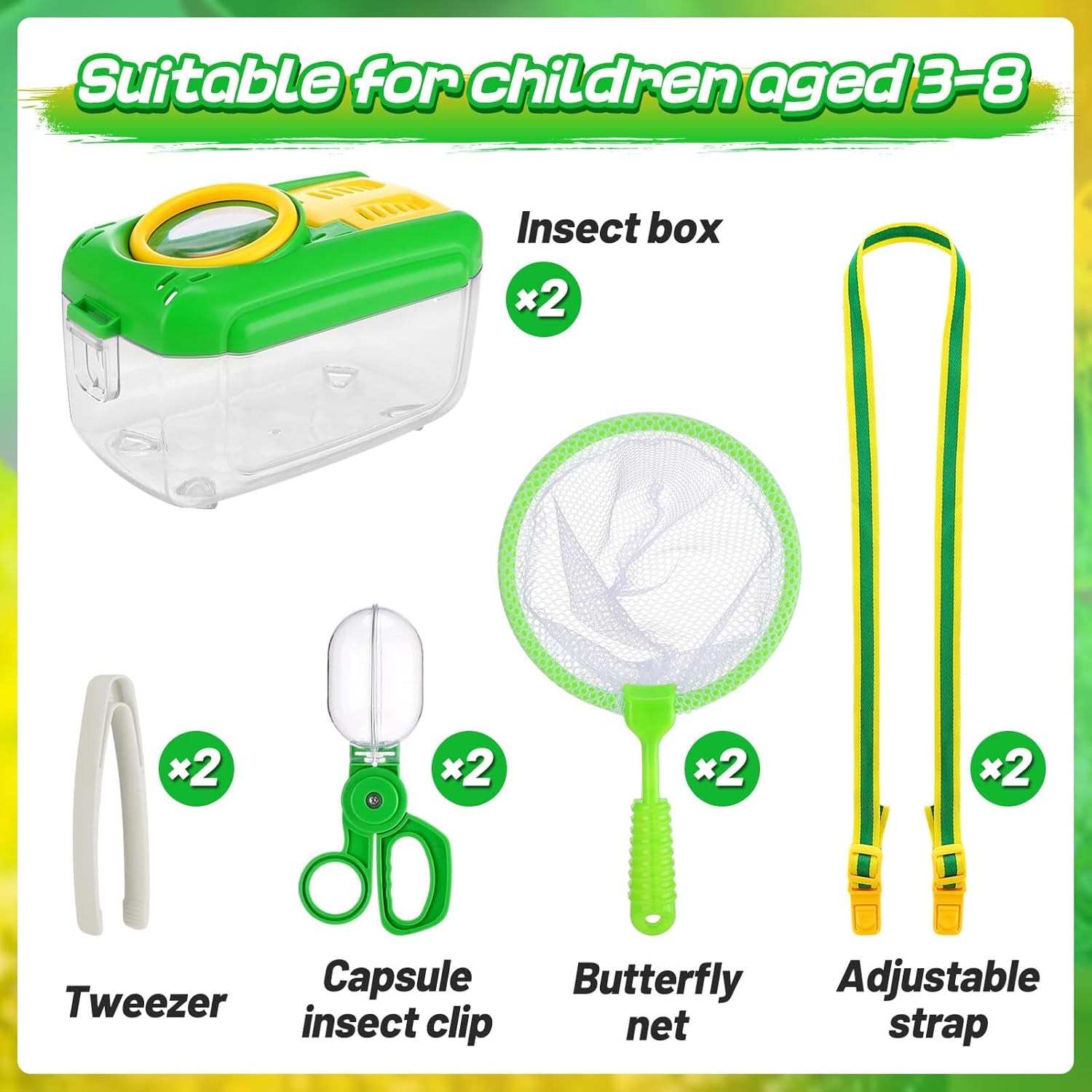 Thumbnail 6 de 2Sets Bug Catcher for Kids (Ages 3-8) Outdoor Explorer Kit with Collector Butterfly Net, Tweezer & Insect Clip