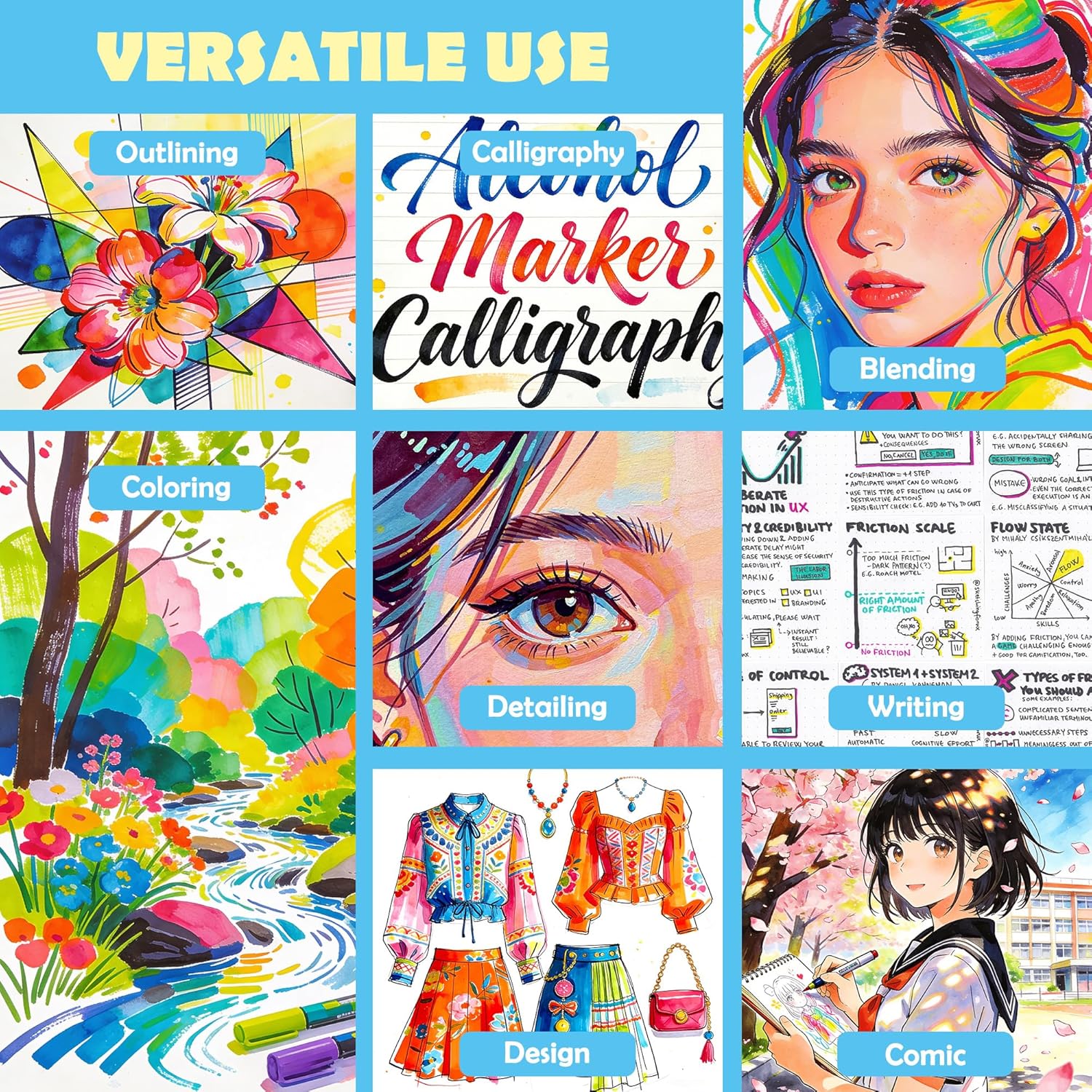 Thumbnail 6 de Kebuye Alkohol Marker Set 120 Farben – Twin Tip, alkoholbasierte Marker für Manga, Design und Illustration