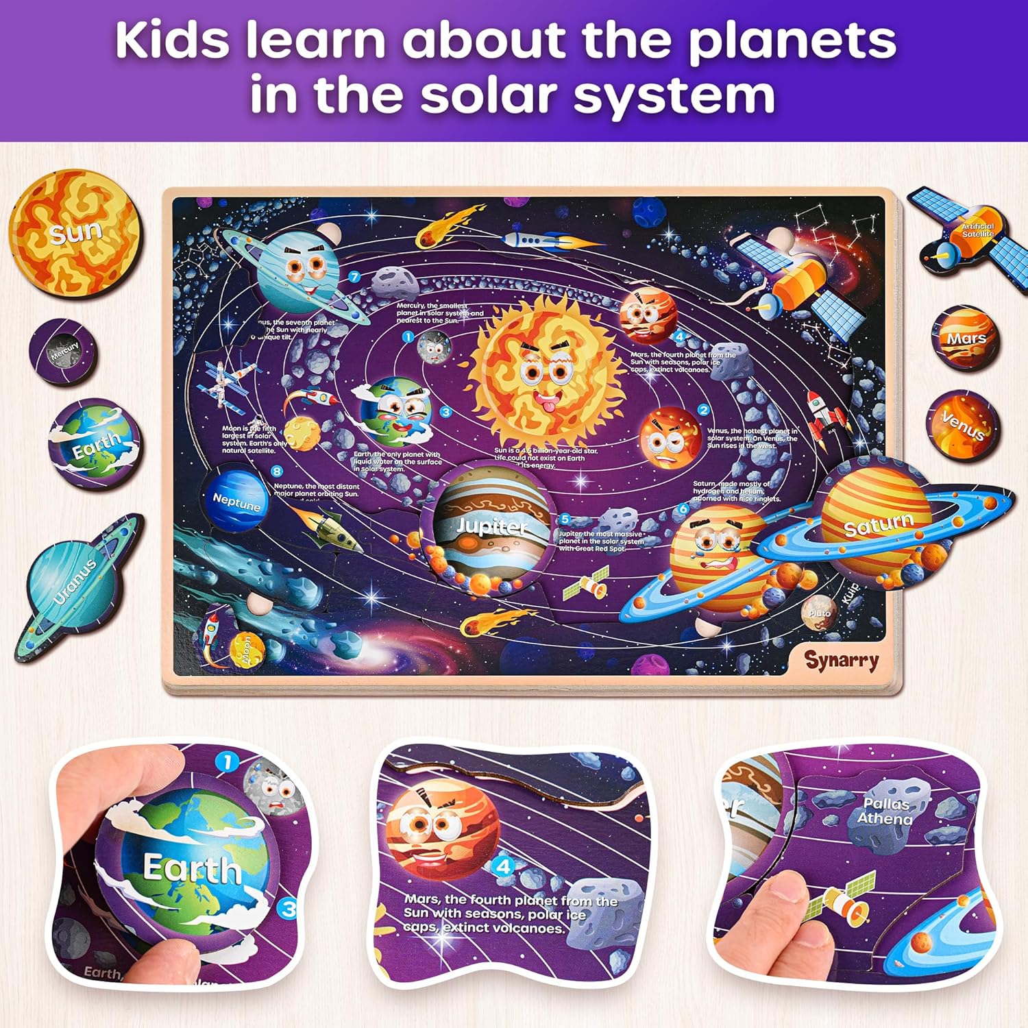 Thumbnail 3 de SYNARRY Large USA World Solar System Wooden Puzzle 🌍