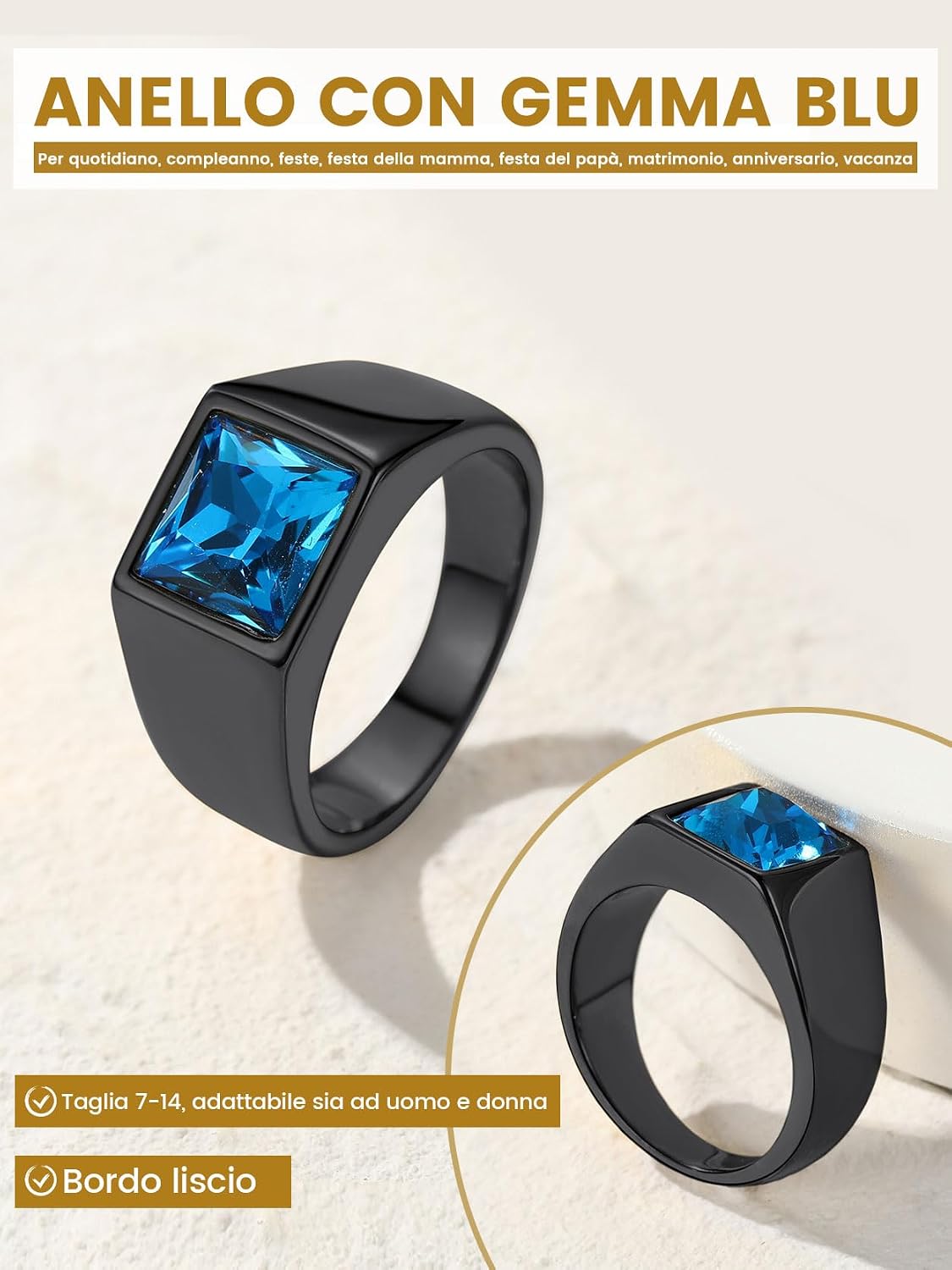 Thumbnail 6 de GoldChic JEWELRY Anello Zaffiro Ossidiana 3D IT 14-32
