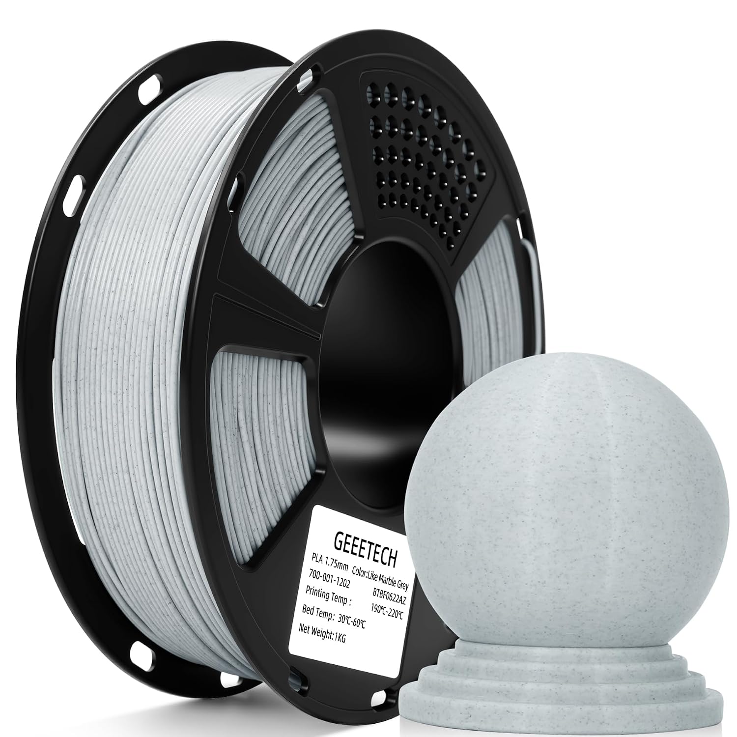 Thumbnail 6 de Geeetech Marble PLA 3D Printer Filament, White-Grey, 1kg Spool