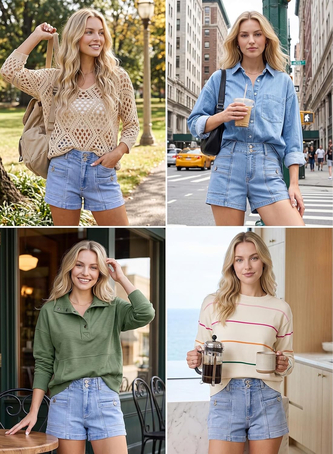 Detalle de Astylish Women's High Waisted Denim Shorts with Double-Button Fly
