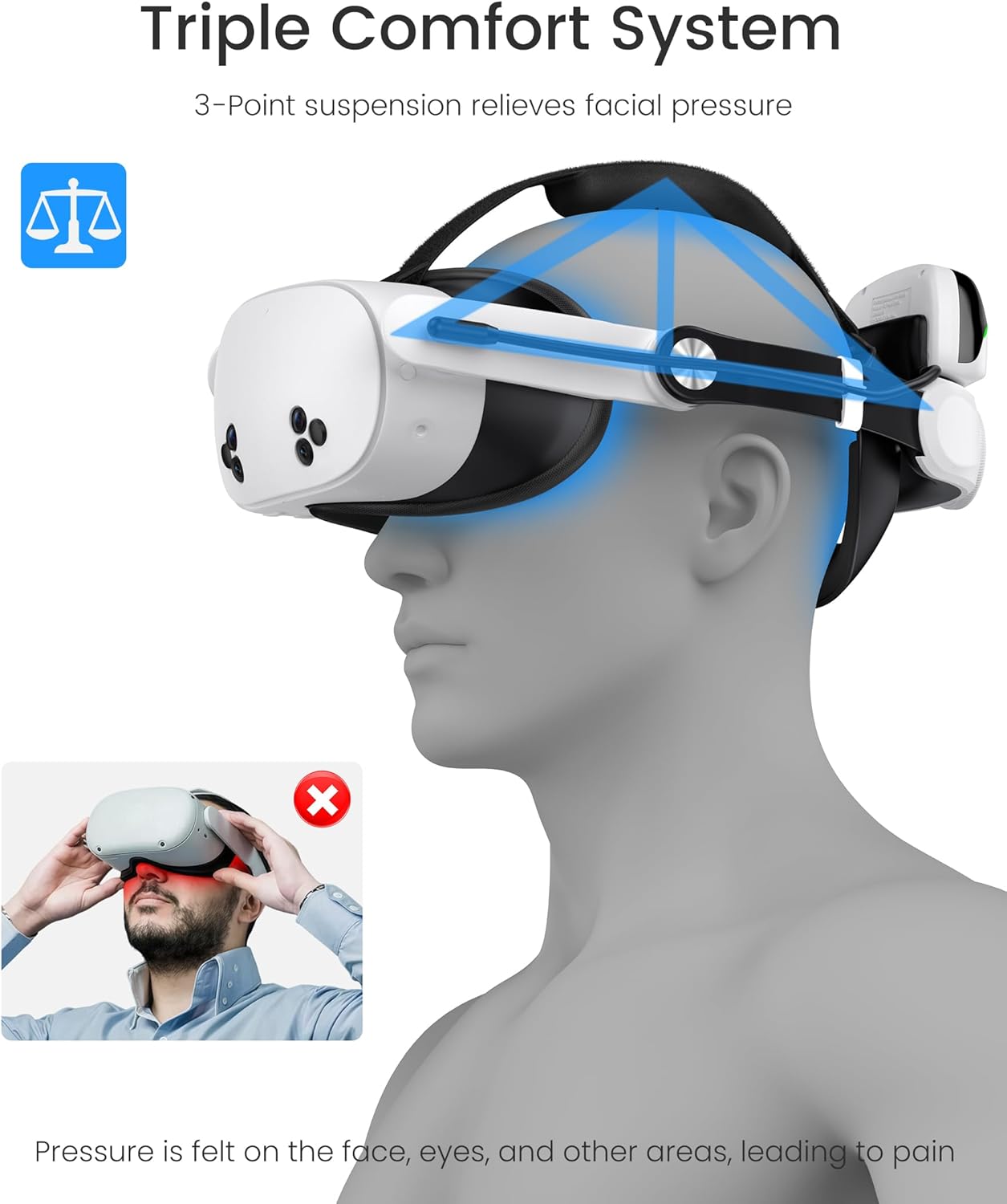 Detalle de VR Head Strap with 10000mAh Battery for Meta Quest 3/Quest 3S/Quest 2: Comfort, Power, and Quick-Check Design