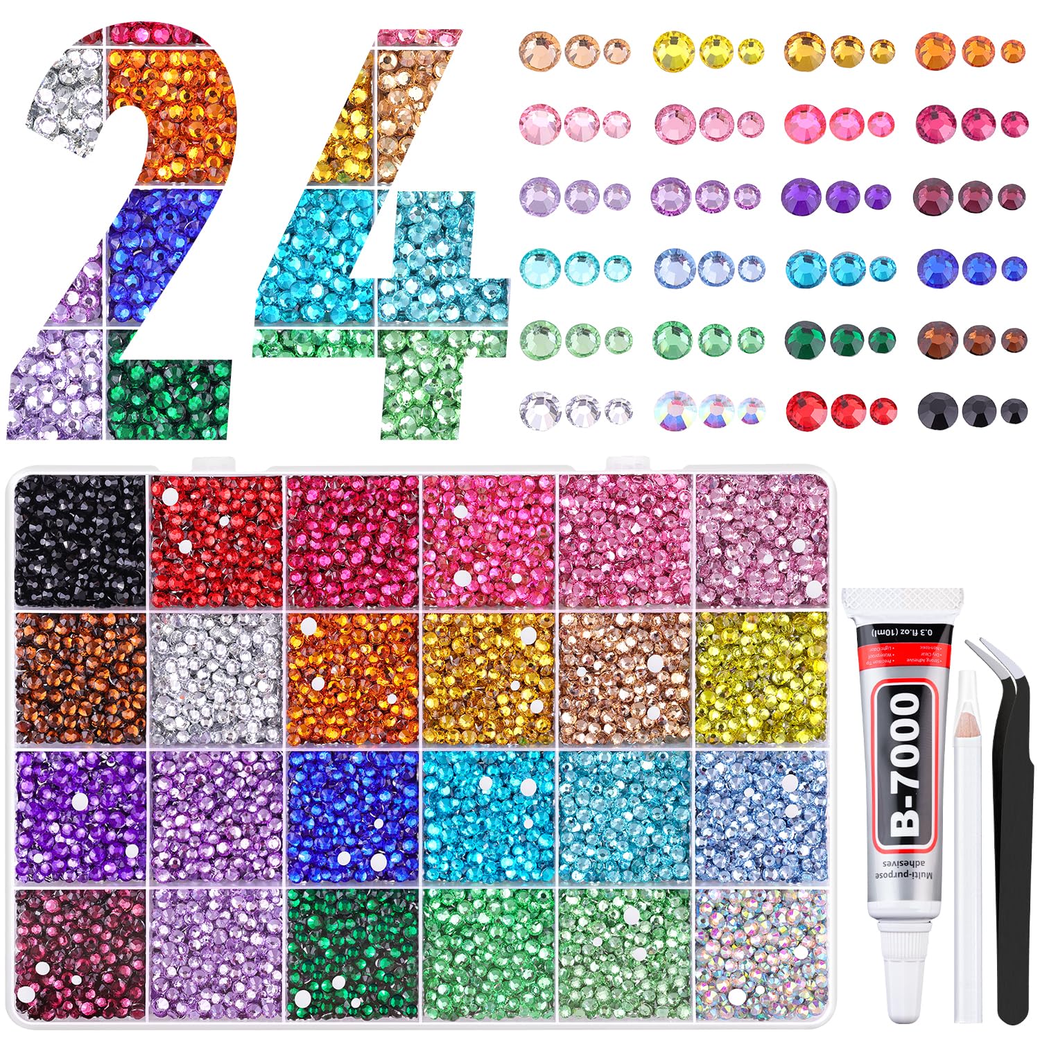 Detalle de 22000Pcs Resin Rhinestones for Bedazzling with Tweezers — Mixed Colors 2/3/4mm Set with B7000 Glue
