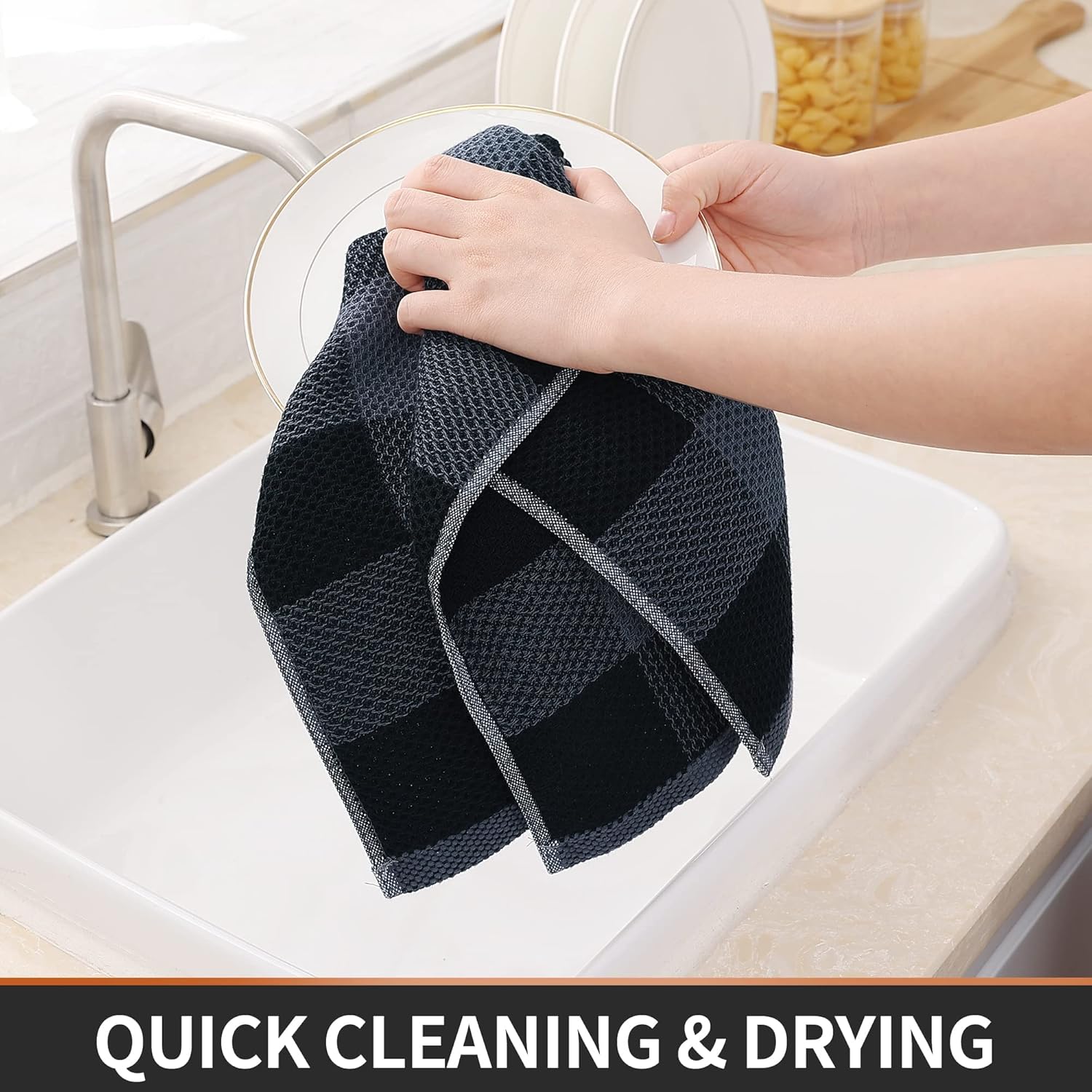Thumbnail 4 de Homaxy Kitchen Towels and Dishcloths Set (8-Pack) – 100% Cotton Waffle Weave, Black & Grey