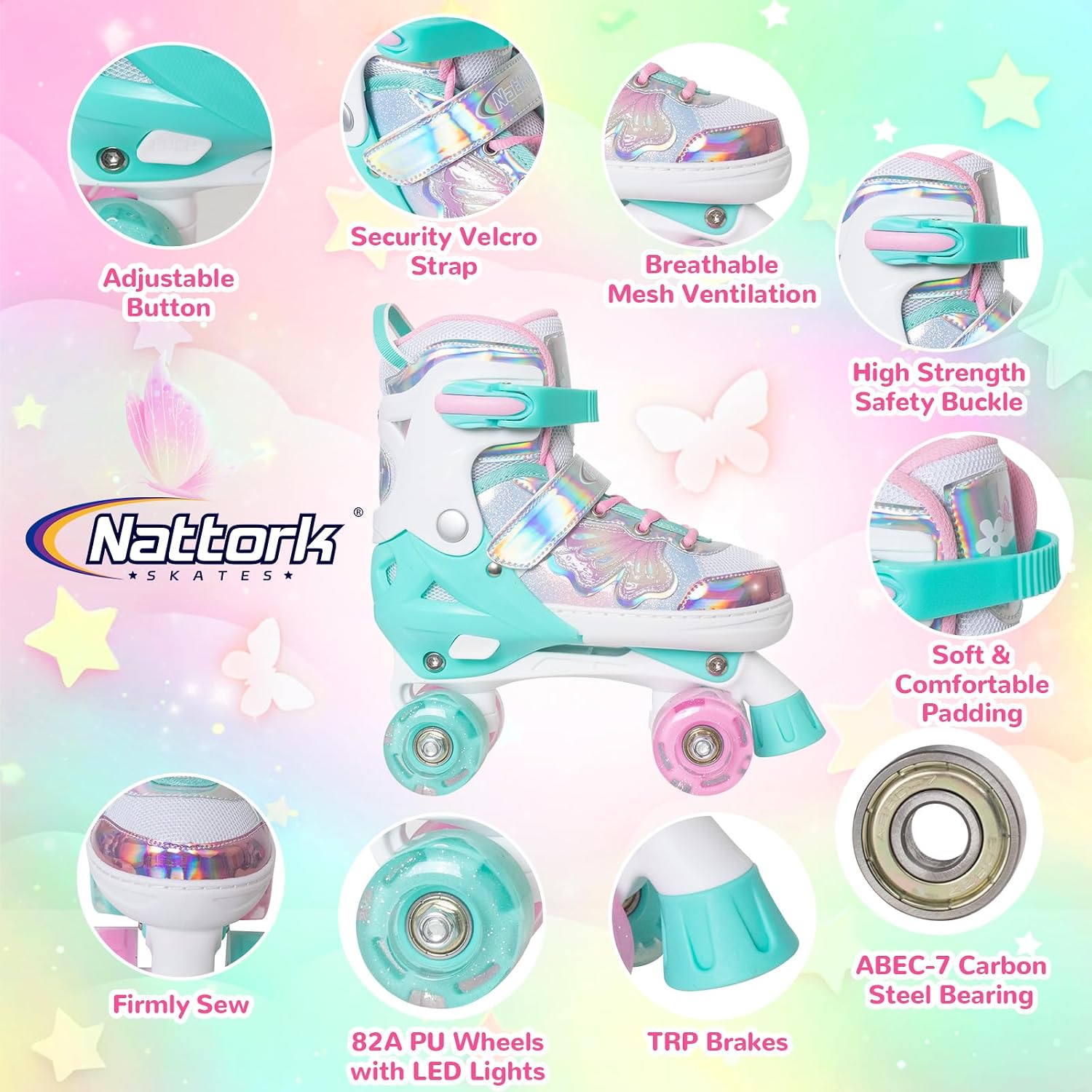 Detalle de Nattork Kids Roller Skates, Adjustable to 4 Sizes