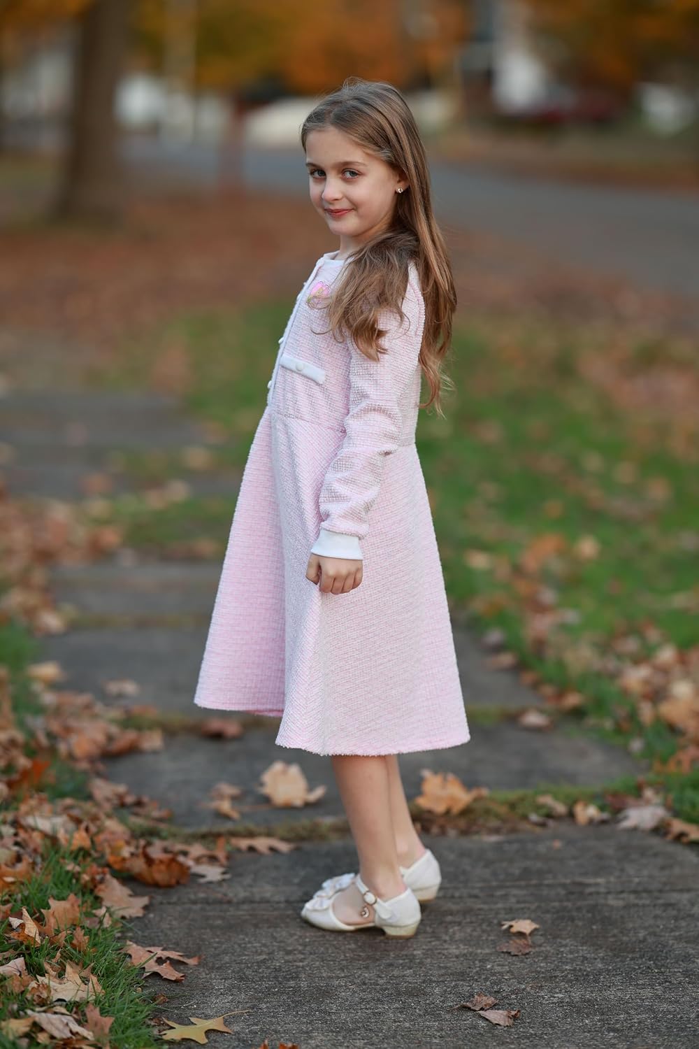 Detalle de Disney Girls’ Plaid Tweed Dress, Button-Front Character Style, Sizes 2–9Y