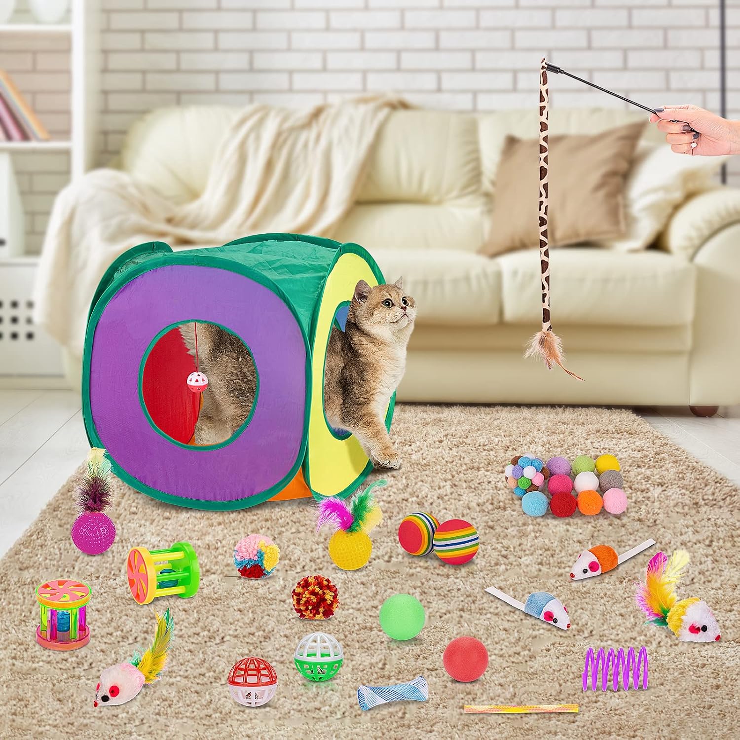 Detalle 2 de Retro Shaw 33-Piece Cat Toy Set with Collapsible Cube Tunnel