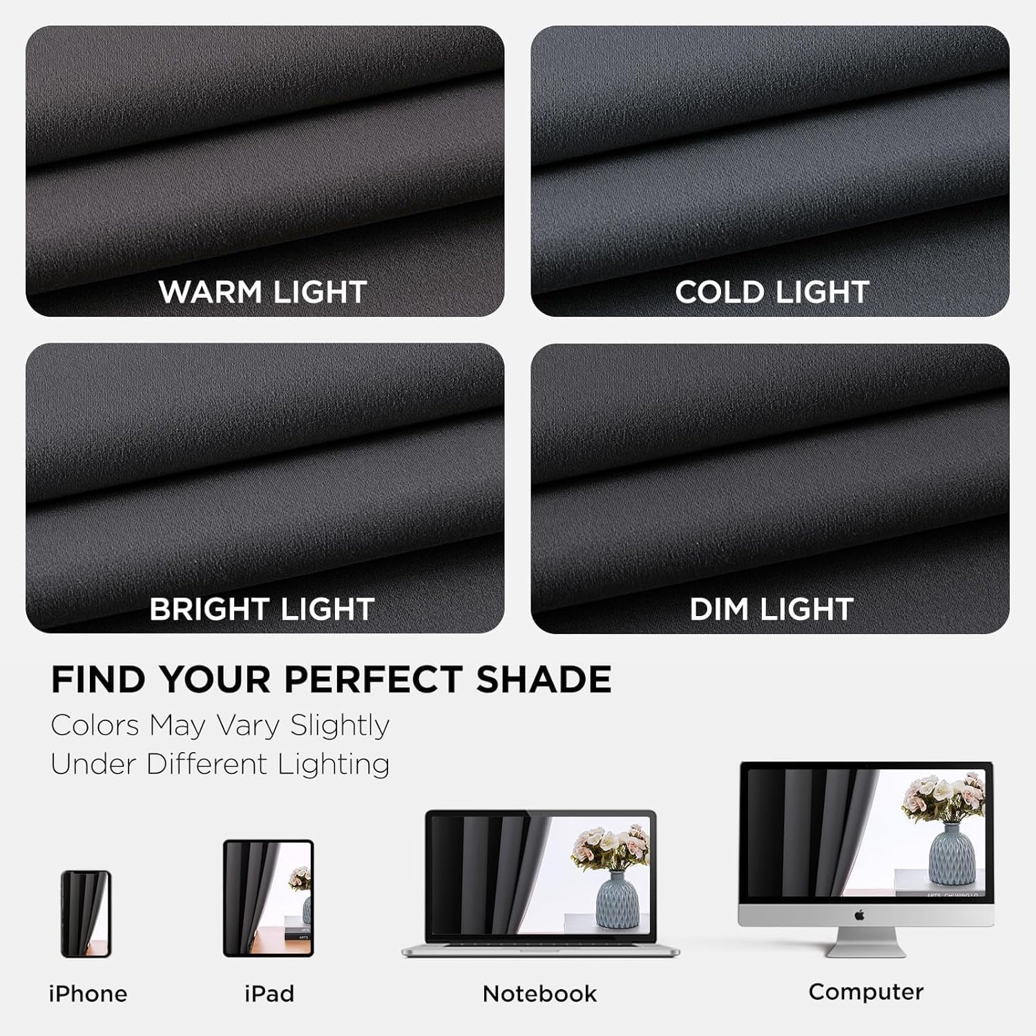 Detalle de Joydeco GD861 RBT Blackout Curtains, 108-Inch Dark Gray Polyester, 2 Panels