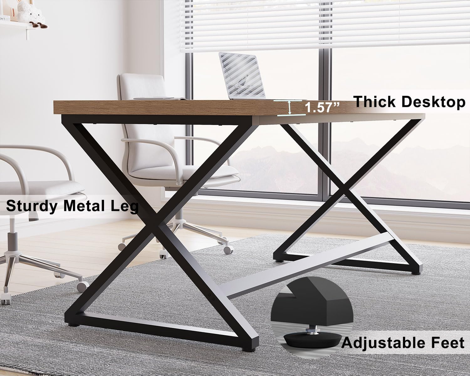 Thumbnail 4 de IBF Scrivania rustica per computer in legno e metallo, 152 cm di piano di lavoro