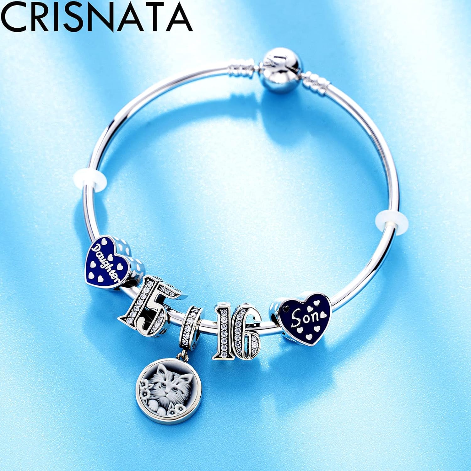 Detalle de Birthday Charms in 925 Sterling Silver with Clear CZ Stones for European Bracelets