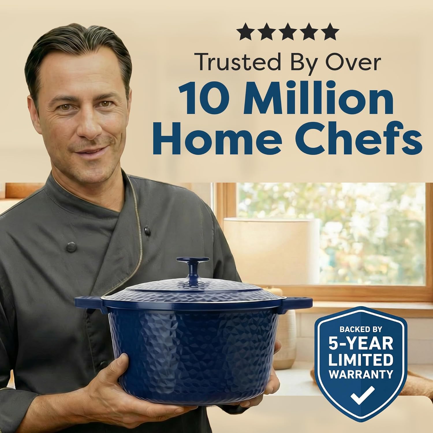 Thumbnail 3 de Gotham Steel Hammered 5 Qt Lightweight Dutch Oven Pot with Lid & Holders (Ceramic Nonstick, Oven Safe)