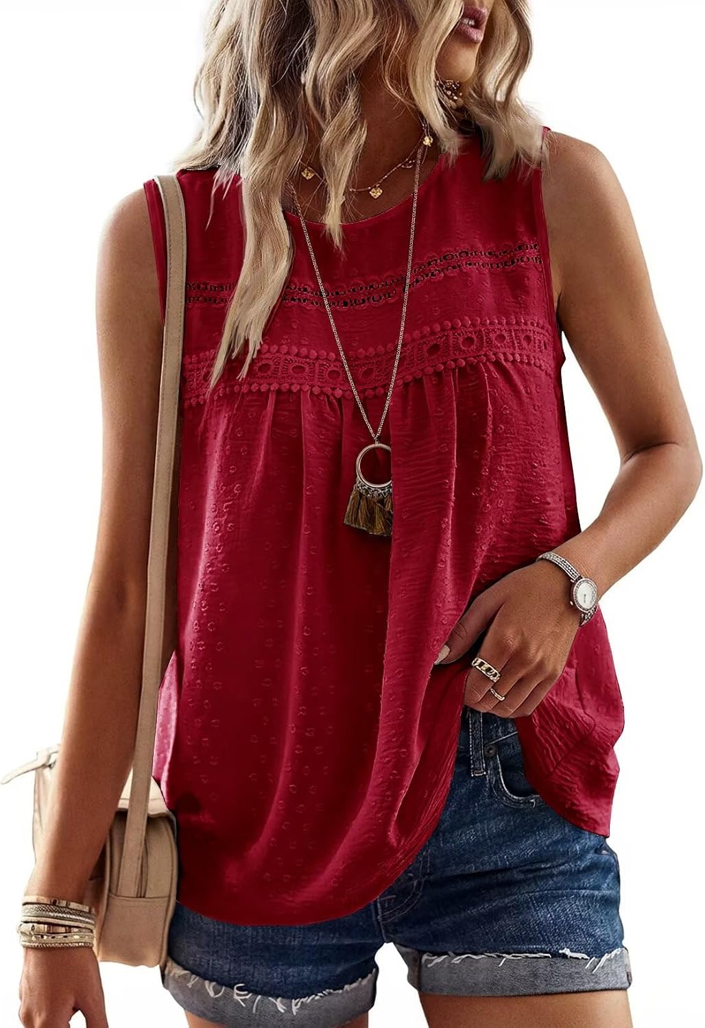 Detalle de Falechay Women's Summer Boho Crochet Lace Sleeveless Tank Top