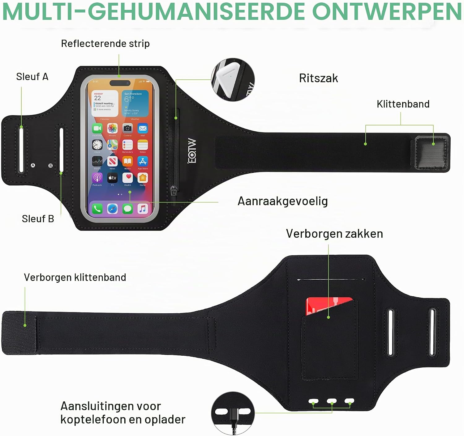 Thumbnail 5 de EOTW sportarmband voor telefoon met ritsvak, TPU-scherm en reflecterende details