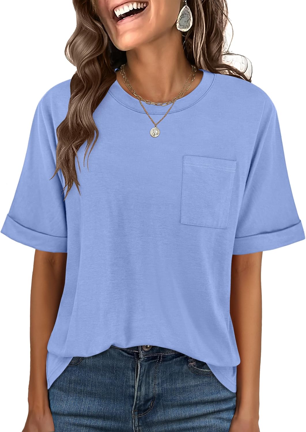 Thumbnail 6 de ANRABESS Women’s Oversized Short-Sleeve T-Shirt with Pocket (Loose Fit Summer Basic Tee)