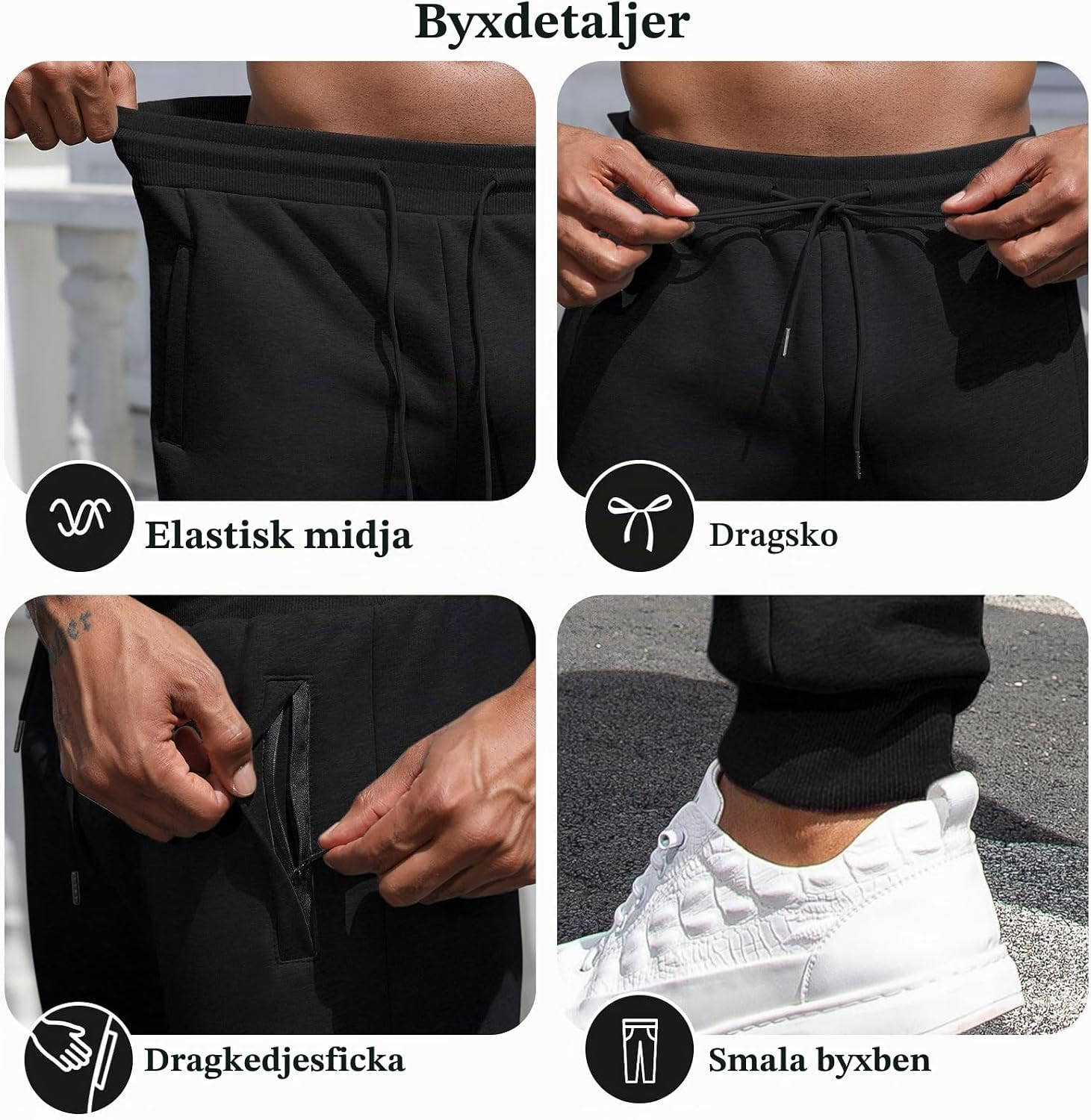 Thumbnail 4 de Vorvowry fleecefodrade joggingbyxor för män – lös passform och sidofickor