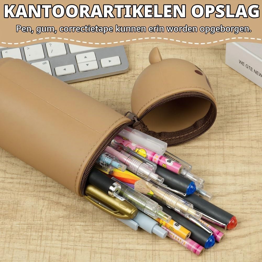 Detalle 1 de Vicloon Ours Brun siliconen etui met berenprint en uitschuifbare pennenhouder
