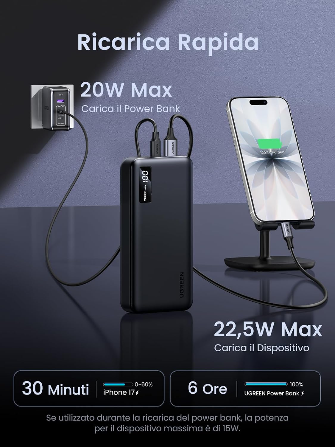 Thumbnail 4 de UGREEN Power Bank 20000mAh 22.5W batteria esterna con cavo USB‑C