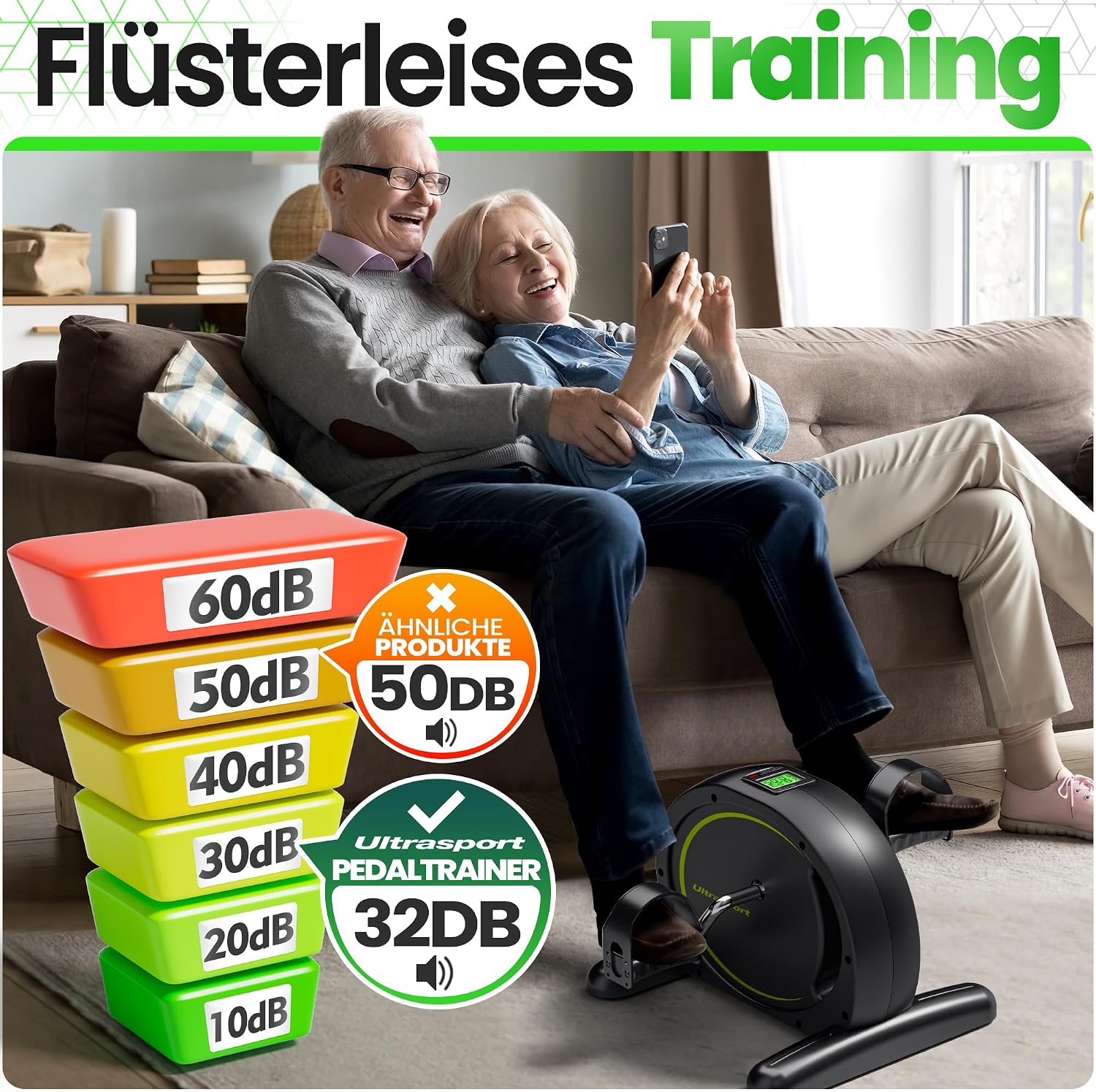 Detalle de Ultrasport Pedaltrainer für Zuhause, 2-in-1